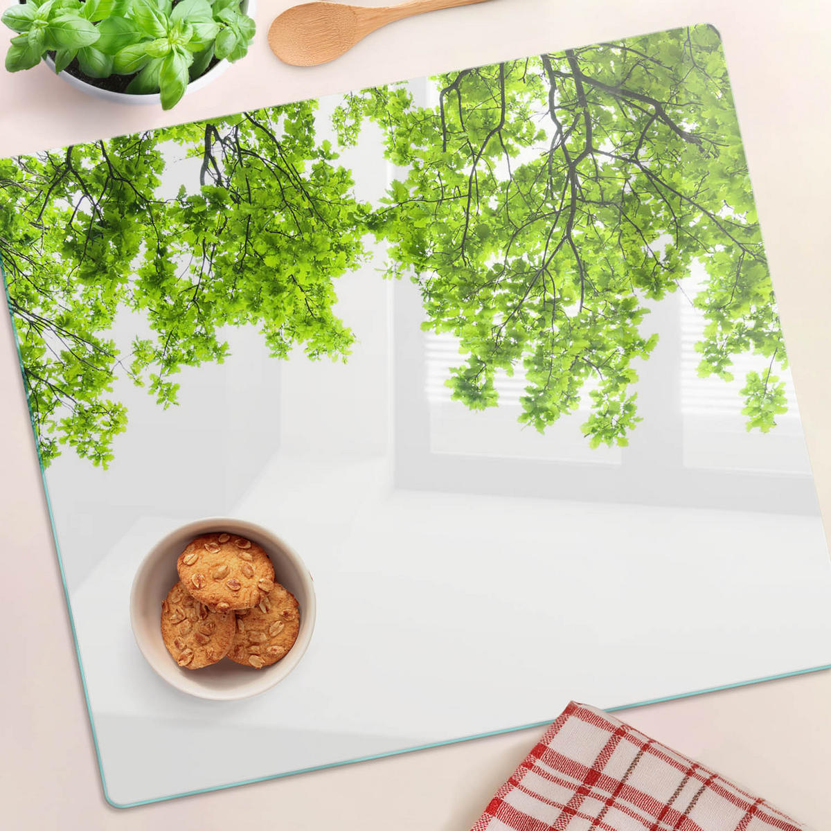 GLASPLATTE 60x52 cm Eichenblätter - Grün, Glas (60/0.4/52cm) - TULUP
