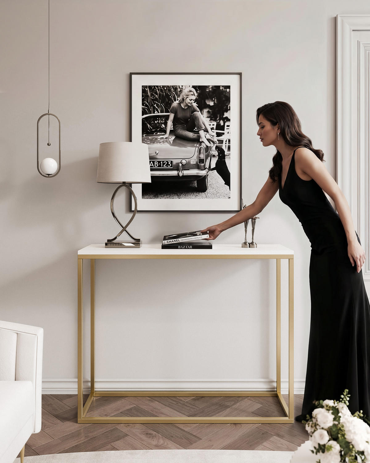 KONSOLENTISCH IRMA in 80/30/80 cm, Gold / Weiß matt - Goldfarben/Weiß, Holzwerkstoff/Metall (30/80/80cm) - Idohome
