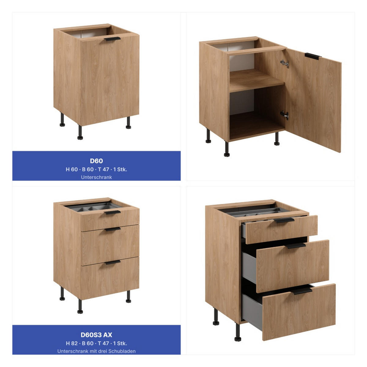 KÜCHENZEILE 300 cm - Sorento KS1-M300 - in Sonoma Eiche - Beige/Schwarz, Holz (300/247/58cm)