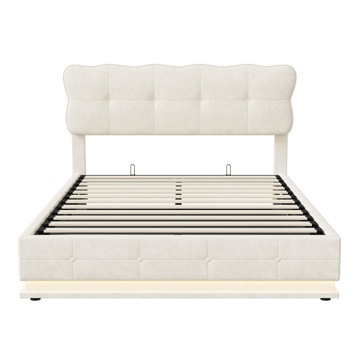 POLSTERBETT 140/190 cm mit LED-Beleuchtung - Beige, Holz/Metall (140/190cm) - Joyfair