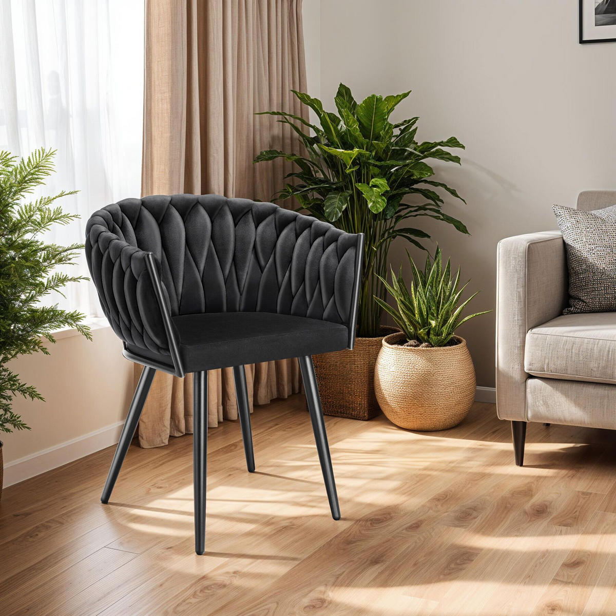 ESSZIMMERSTUHL 2er Set Astano 60 5 x 55 x 75 cm schwarz - Schwarz, Textil (60.5/75/55cm) - tectake