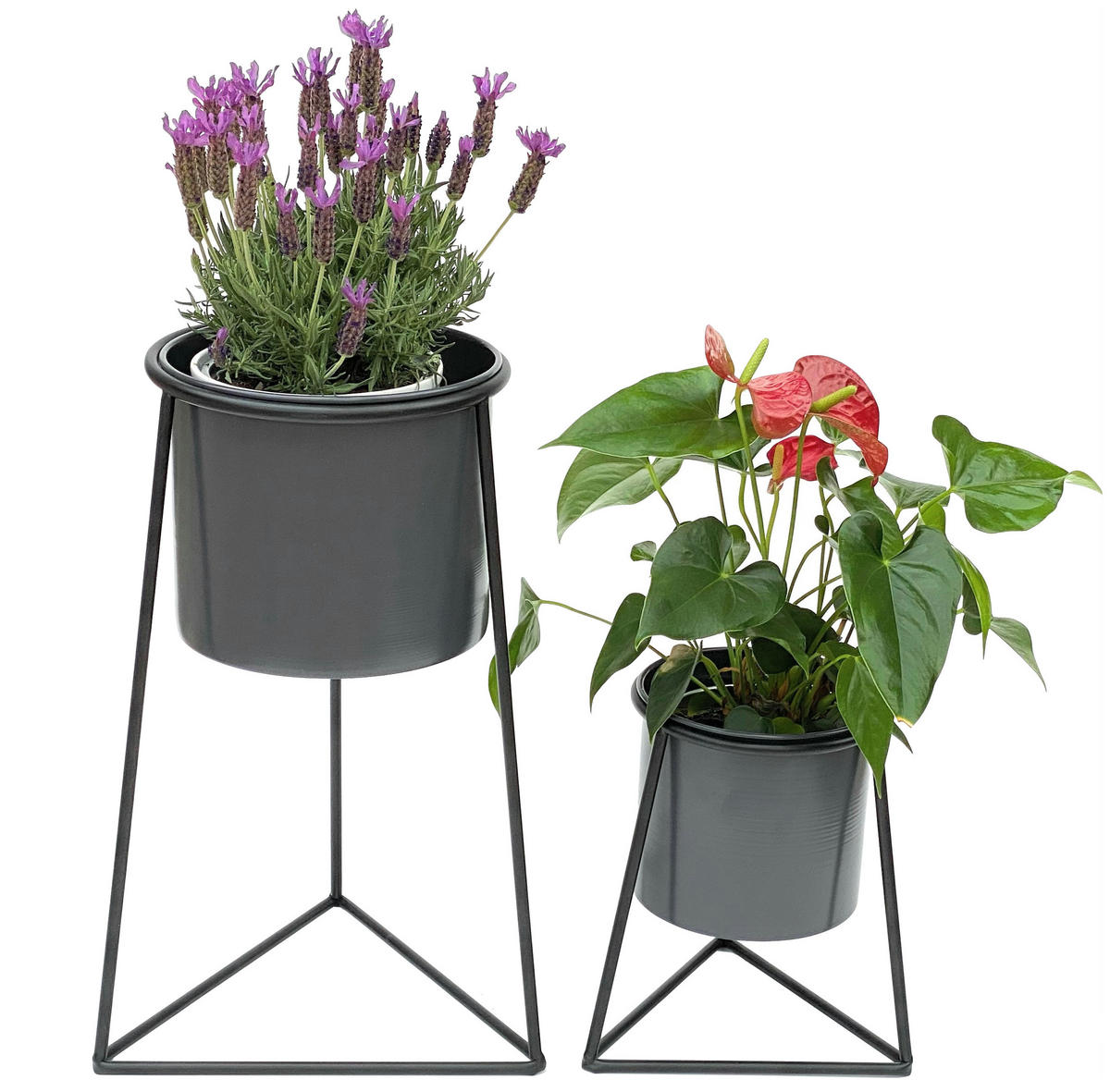 BLUMENSTÄNDER 2er Set Metall Schwarz/Dunkelgrau 25-45 cm - Schwarz, Metall (21/45/21cm) - DanDiBo
