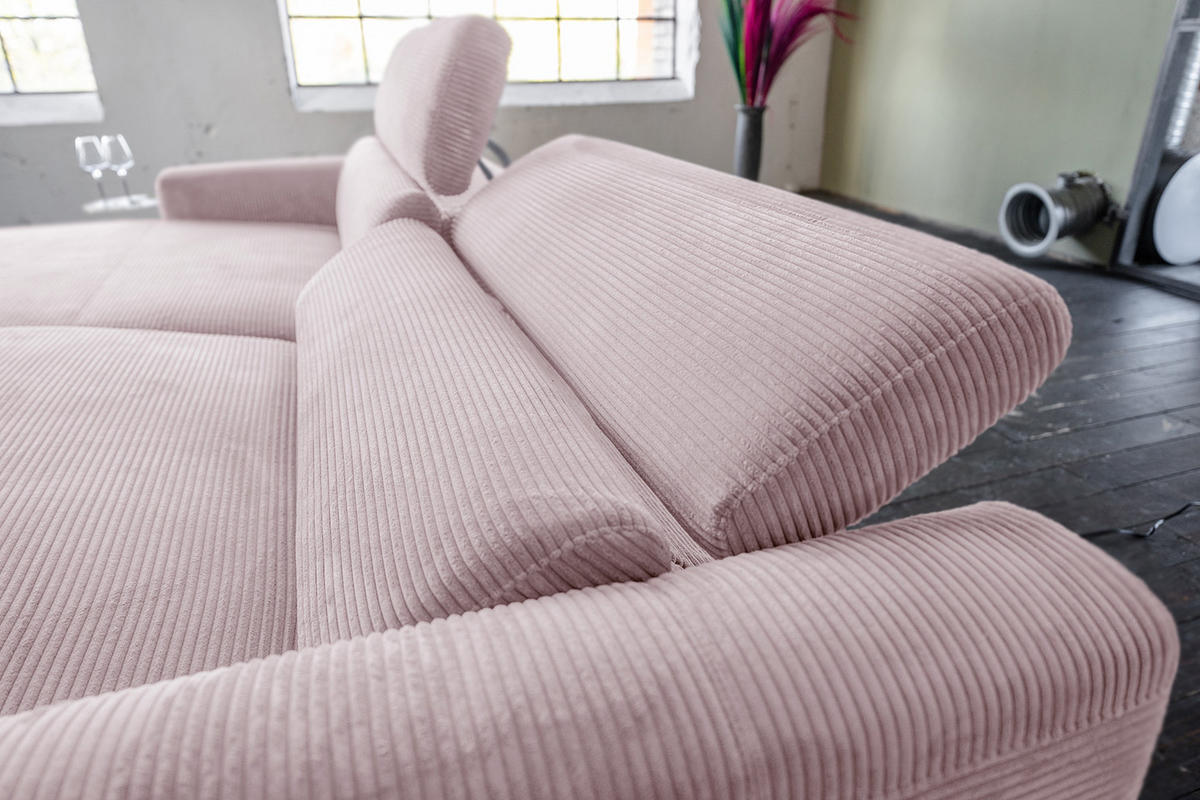 ECKSOFA LAISKA Pink Cord Relaxfunktion - Pink/Schwarz, Textil/Metall (282/177cm) - KAWOLA