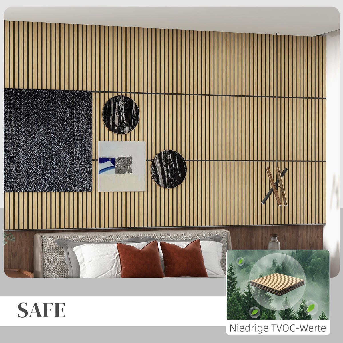 AKUSTIKPANEELE 4 Stück - Eiche Bianco, Holzwerkstoff (60/2.1/60cm) - HOMCOM