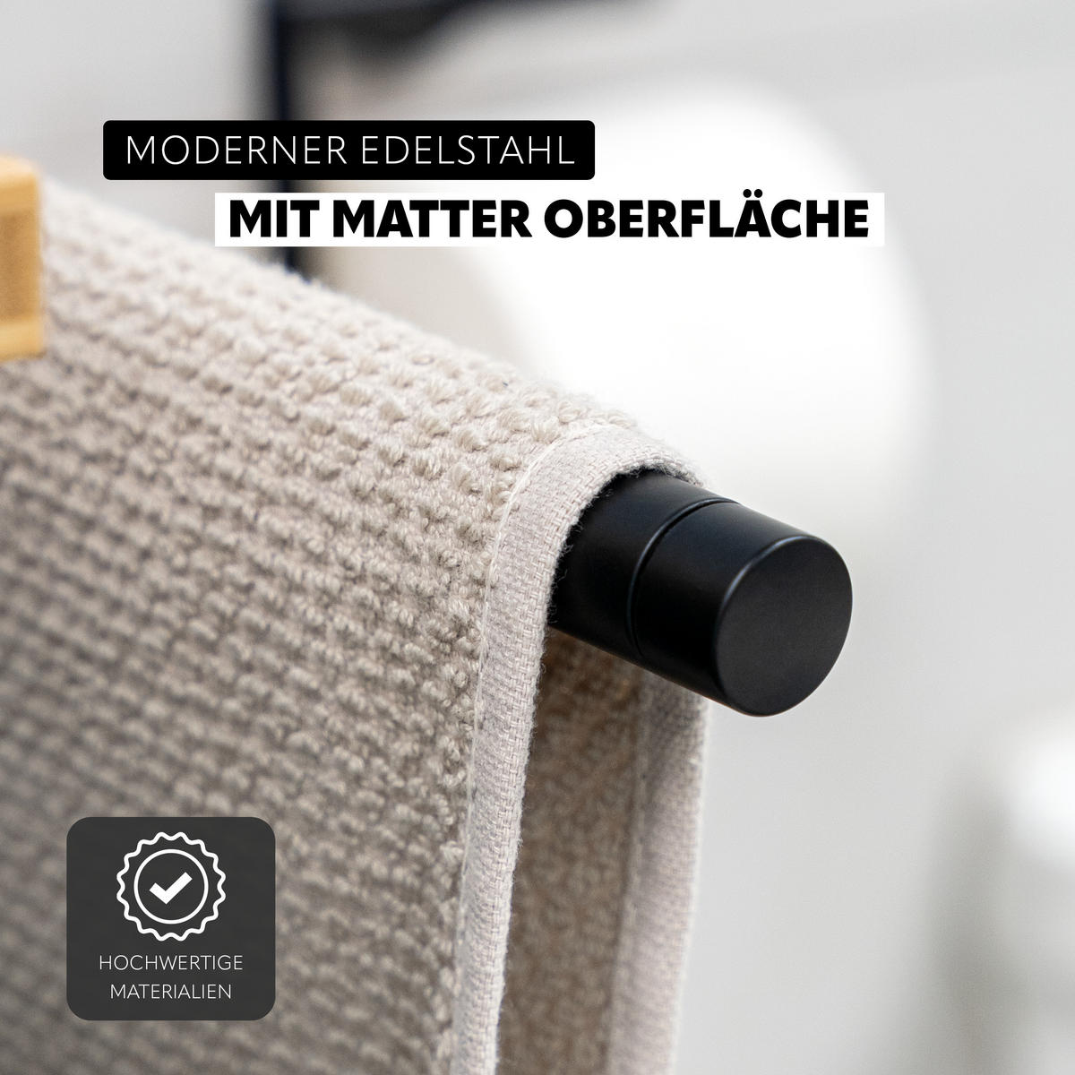 TELESKOPHANDTUCHSTANGE PIAZZA BLACK, Edelstahl, schwarz - Schwarz, Metall (50/6/6cm) - bremermann