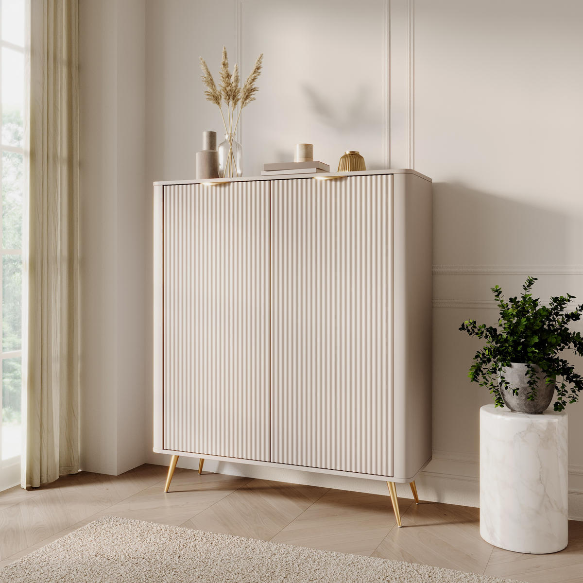 KOMMODE LANTANA 113,2/134,1/38cm mit Schubladen 2 Türen Beige - Beige, Holzwerkstoff (113.2/134.1/38cm) - MASSENO