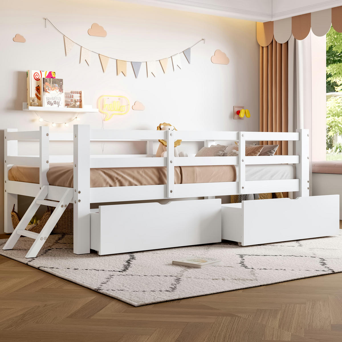 KINDERBETT 90/200 cm in Weiß mit 2 Schubladen - Weiß, Holz/Holzwerkstoff (90/200cm) - WISHDOR