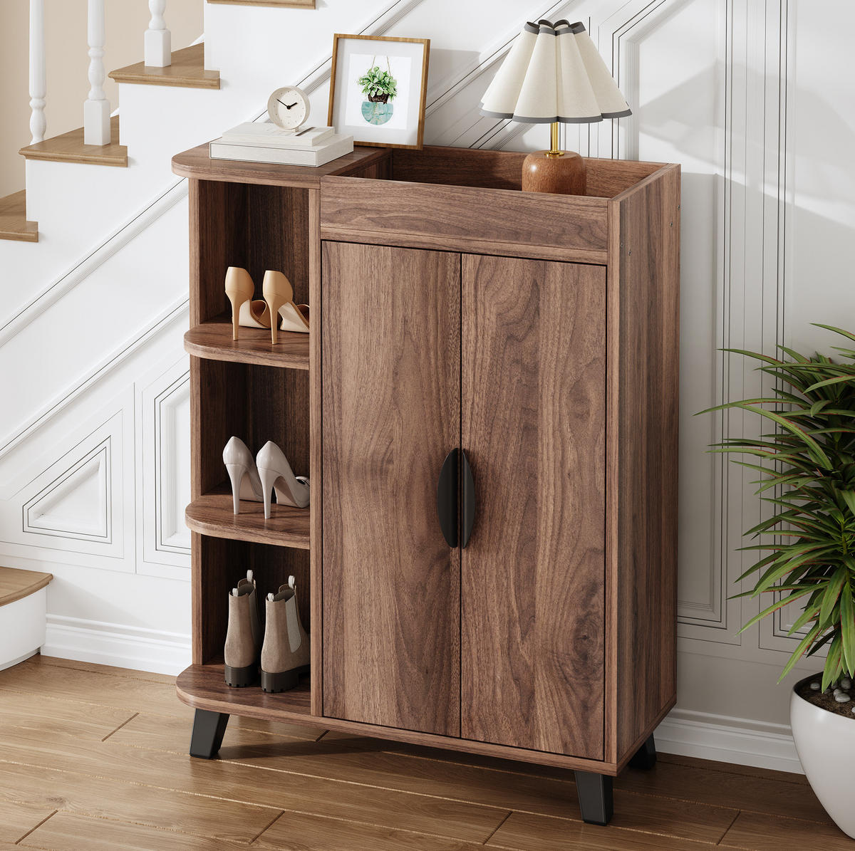 SCHUHSCHRANK schmal 80 x 32 x 99 cm Walnut mit offenen Fächern - Walnussfarben, Holzwerkstoff (32/99/80cm) - Beauniv