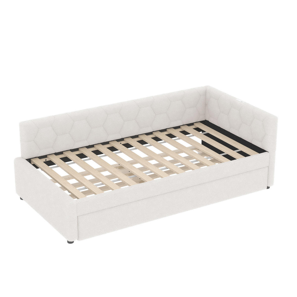 POLSTERBETT 90/200 cm mit Ausziehbett, USB-C und Nachtlicht in Weiß - Weiß, Textil (90/200cm) - BEAOK