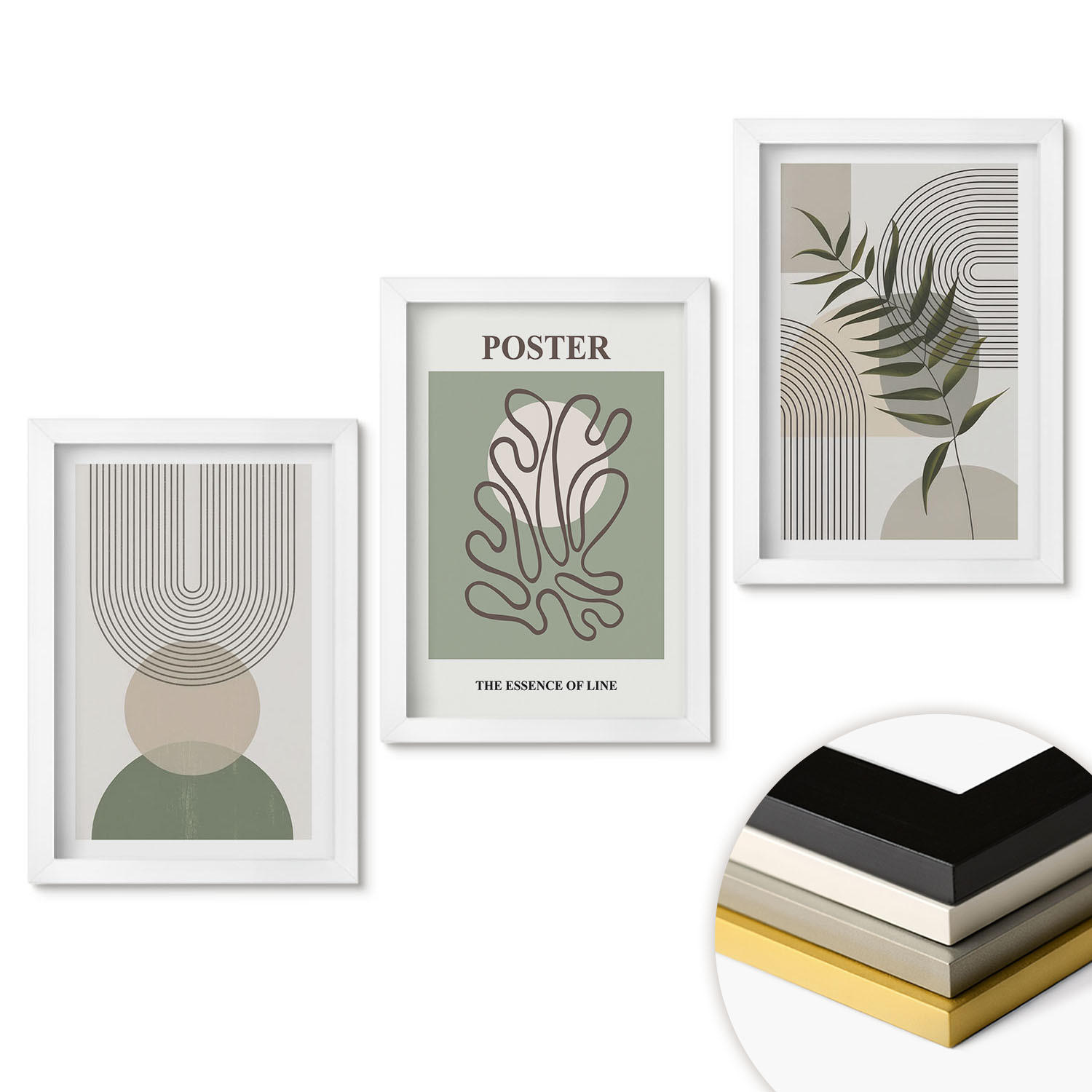 WANDBILDER 3er-Set - 20x30 cm Weißer Rahmen - Geometrische botanische Muster - Weiß, Kunststoff (20/30cm) - ArtPrintCave
