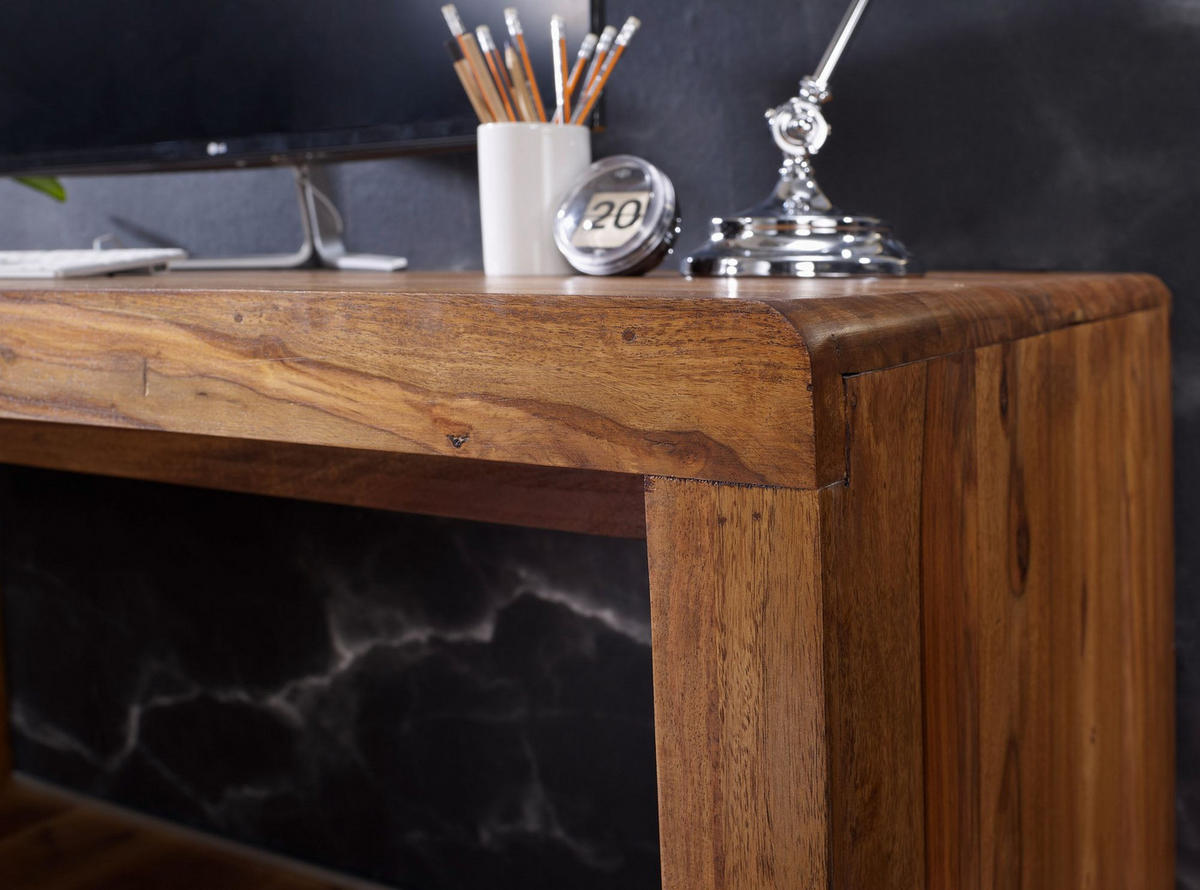 SCHREIBTISCH Massivholz Stauraum Abgerundete Ecken, Braun 180x90x76 cm - Braun, Holz (90/180/76cm) - KADIMA DESIGN