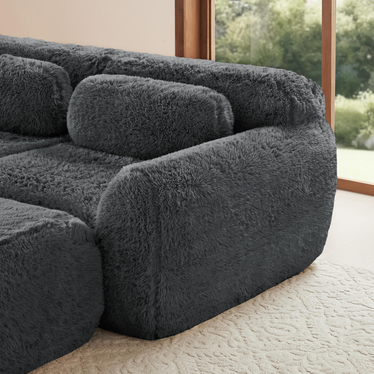 SOFA modular U-Form extrabreit Plüsch Grey - Grau, Kunststoff (179/73/291cm) - Meubliv
