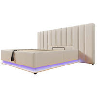 POLSTERBETT aus Leinen 160x200 cm Beige mit Bettkasten, LED-Beleuchtung und USB-C-Anschluss - Beige, Textil (160/200cm) - IVMEU