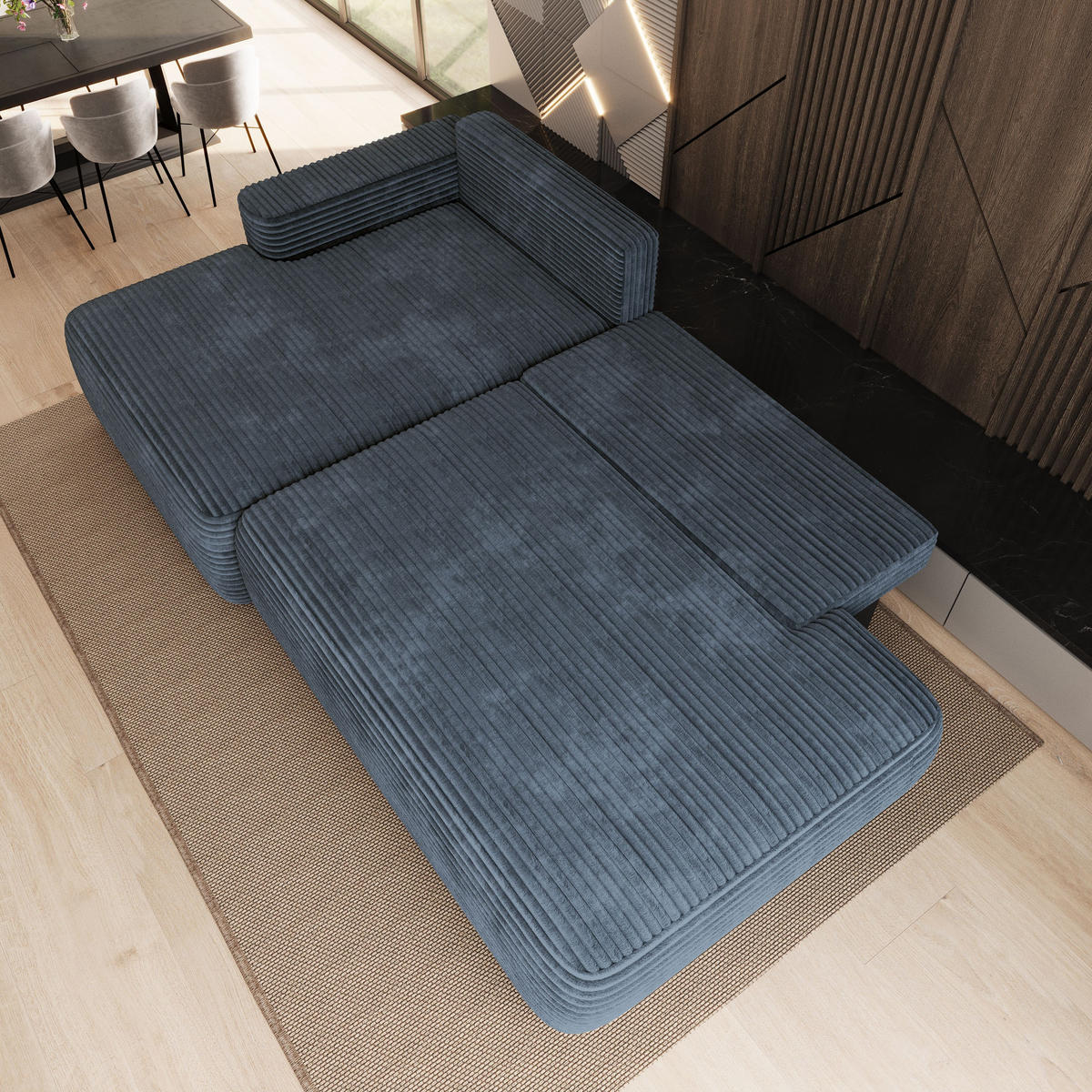 ECKSOFA AVINI T L-S Grau Kordstoff mit Schlaffunktion - Grau, Holzwerkstoff/Textil (277/160cm) - MASSENO