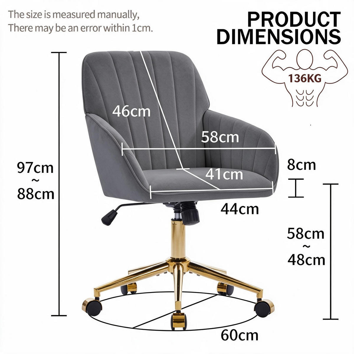 DREHSTUHL DE-41005 mit Rückenlehne höhenverstellbar Grau - Grau, Metall (60/97/60cm) - ComfortXL