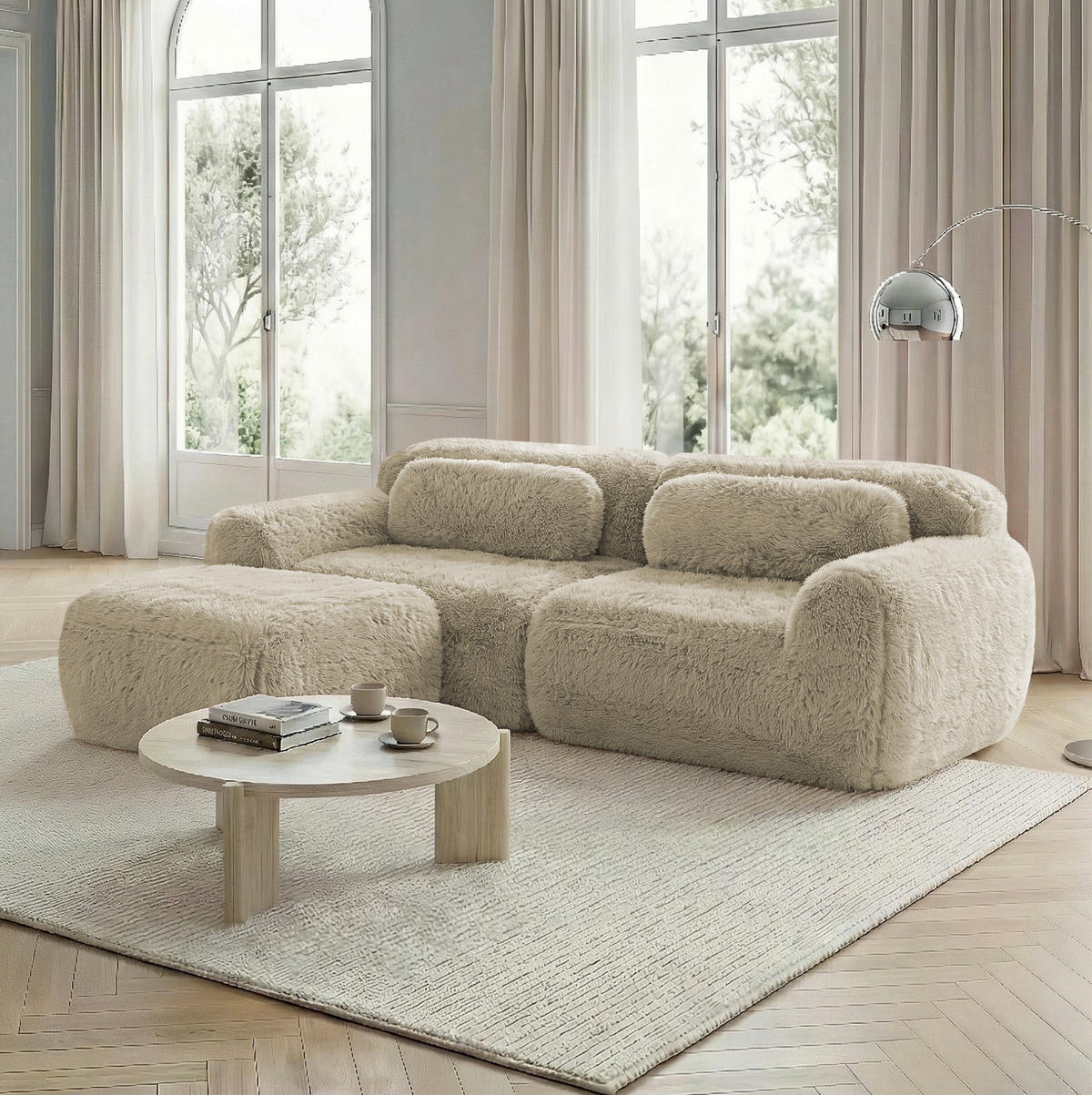 SOFA modular L-Form 2-Sitzer Plüsch Light Khaki - Braun, Kunststoff (179/204.1cm) - Meubliv
