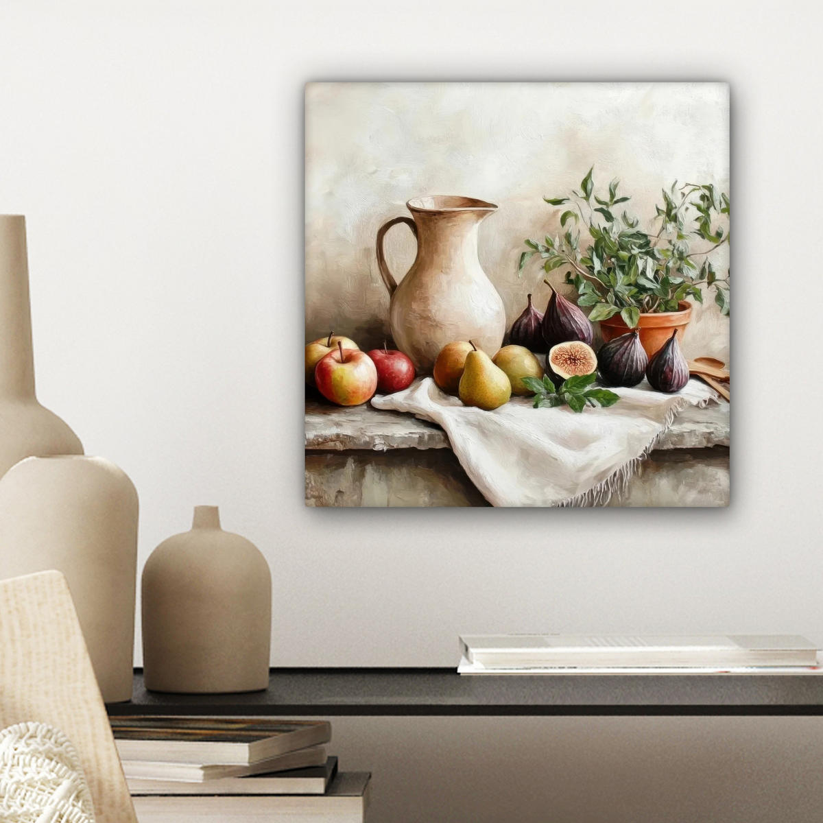 LEINWANDBILD Obst - Kräuter - Ländlich Deko Wohnzimmer 20x20 cm - Naturfarben, Textil (20/20cm) - MuchoWow