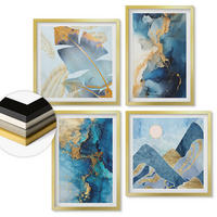 WANDBILDER 4er Set - 50x50 cm & 40x60 cm Goldrahmen - Goldmuster in den blauen Bergen - Goldfarben, Kunststoff (50/50cm) - ArtPrintCave