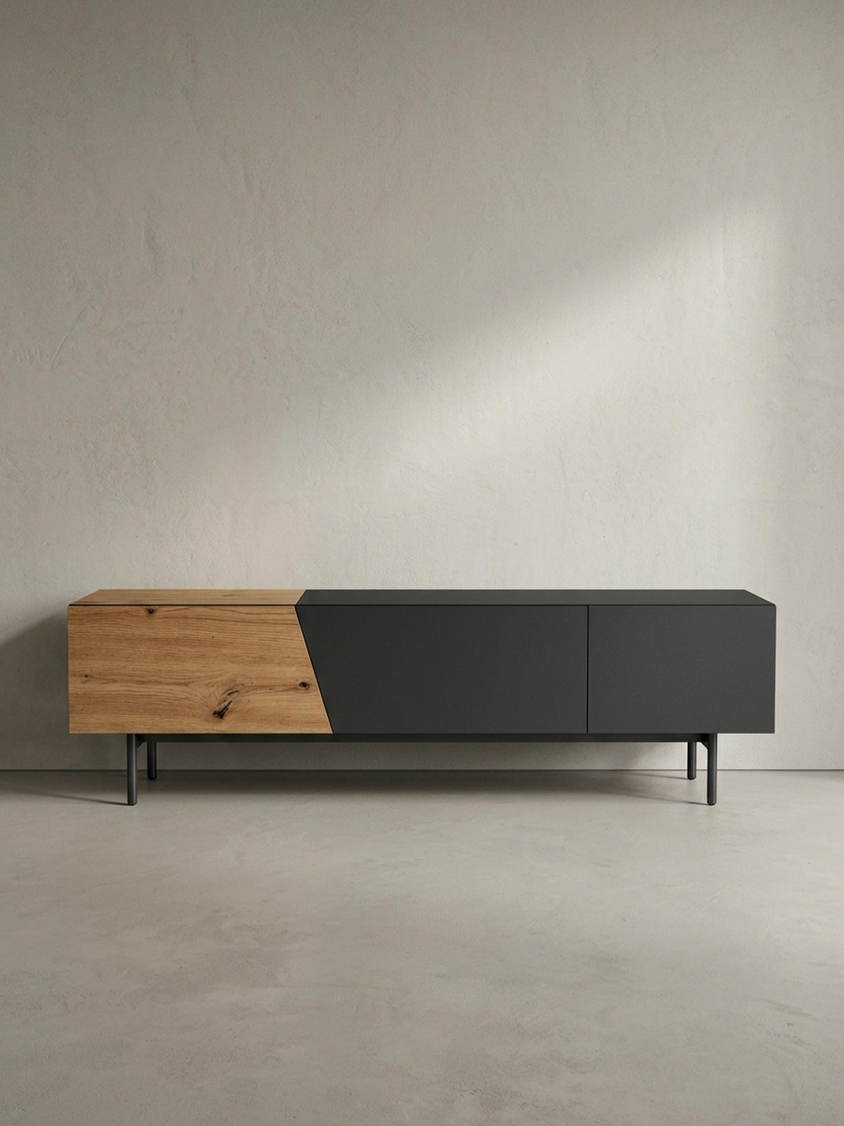 TV-LOWBOARD mit Eiche-Dekor, Türen und Schublade, modern, Braun-Schwarz 150x40x40 cm - Schwarz/Braun, Holzwerkstoff/Metall (150/40/40cm) - KADIMA DESIGN