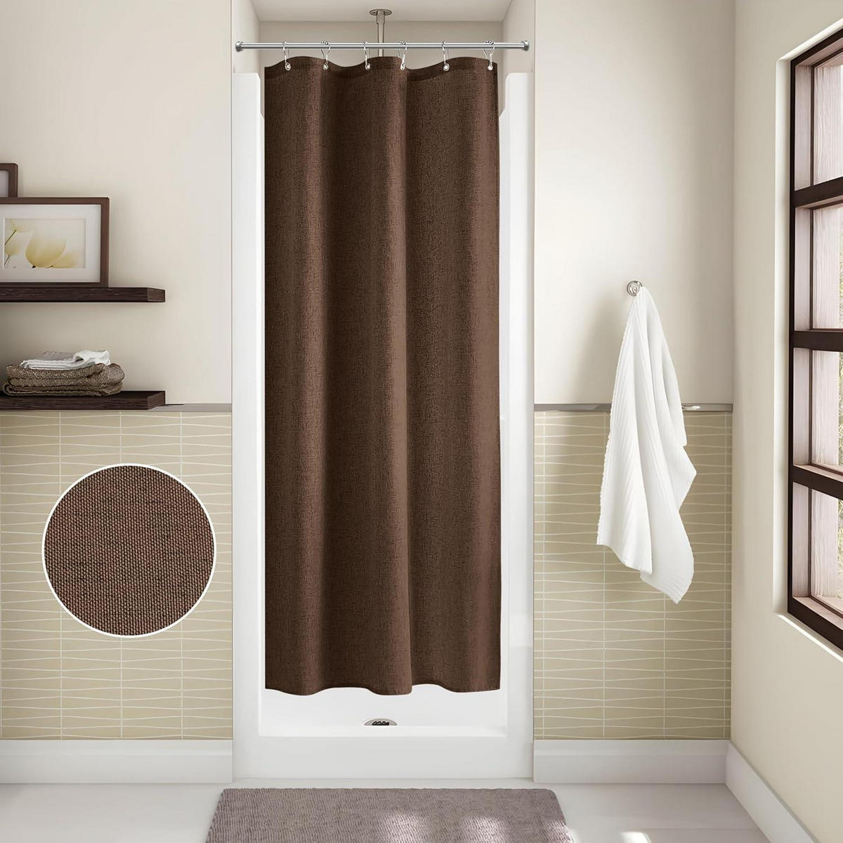 DUSCHVORHANG Leinenoptik 92 x 182 cm Braun - Braun, Textil (92/182cm)