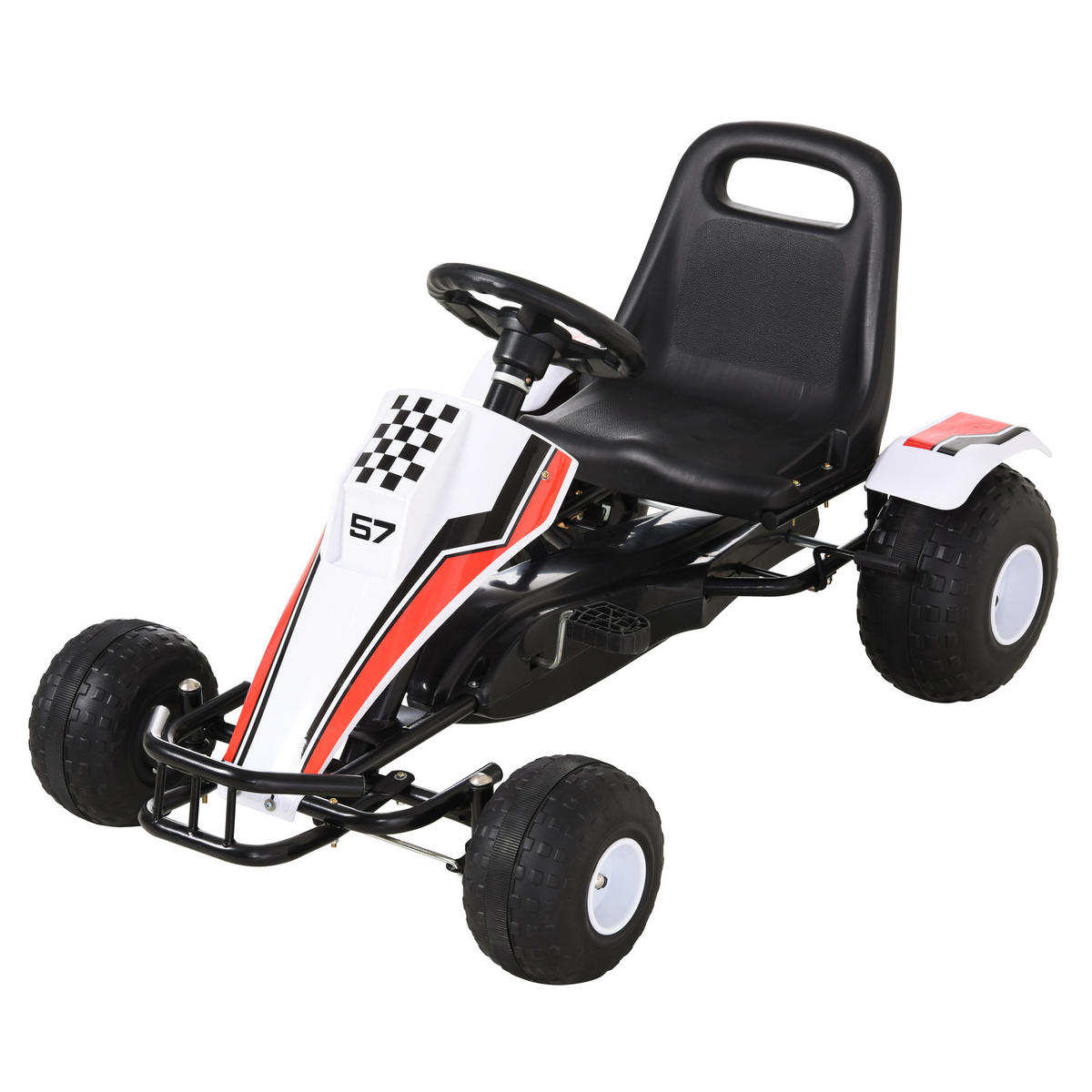 GO Kart Mit Pedal Kinderfahrzeug Tretauto mit Pedal für 3-6 Jahre Stahl Weiß - Weiß, Metall (104/66/57cm) - HOMCOM