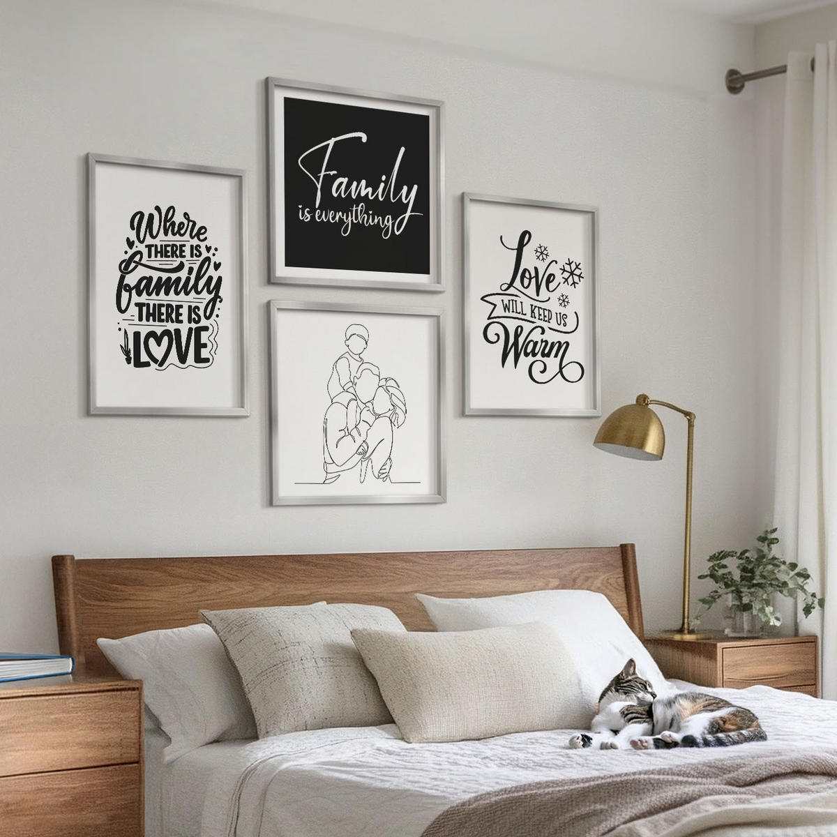 WANDBILDER 4er Set - 50x50 cm & 40x60 cm Silberner Rahmen - Familie, Liebe, Wärme, Zuhause - Silberfarben, Kunststoff (50/50cm) - ArtPrintCave