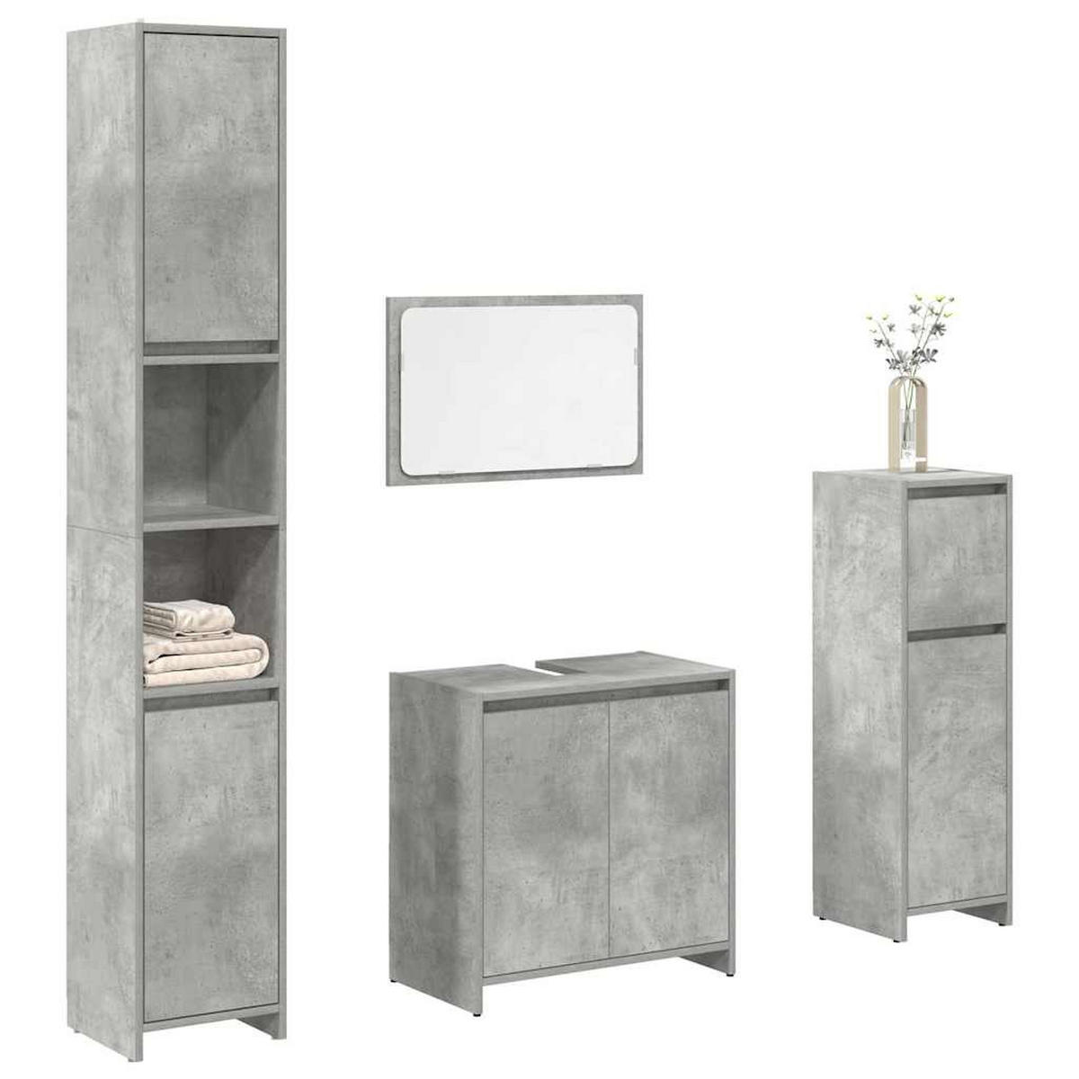 BADMÖBEL-SET 4-TLG. Betongrau Holzwerkstoff - Grau, Holzwerkstoff (30/183.5/90cm) - vidaXL