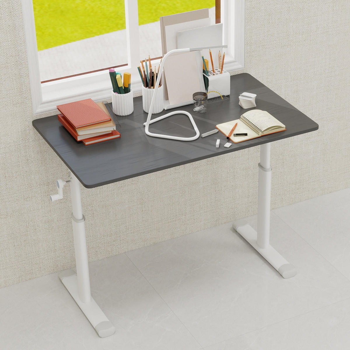 SCHREIBTISCH Grau 100/60/90 cm höhenverstellbar manuell - Grau, Metall (60/100/90cm) - PANGIVO
