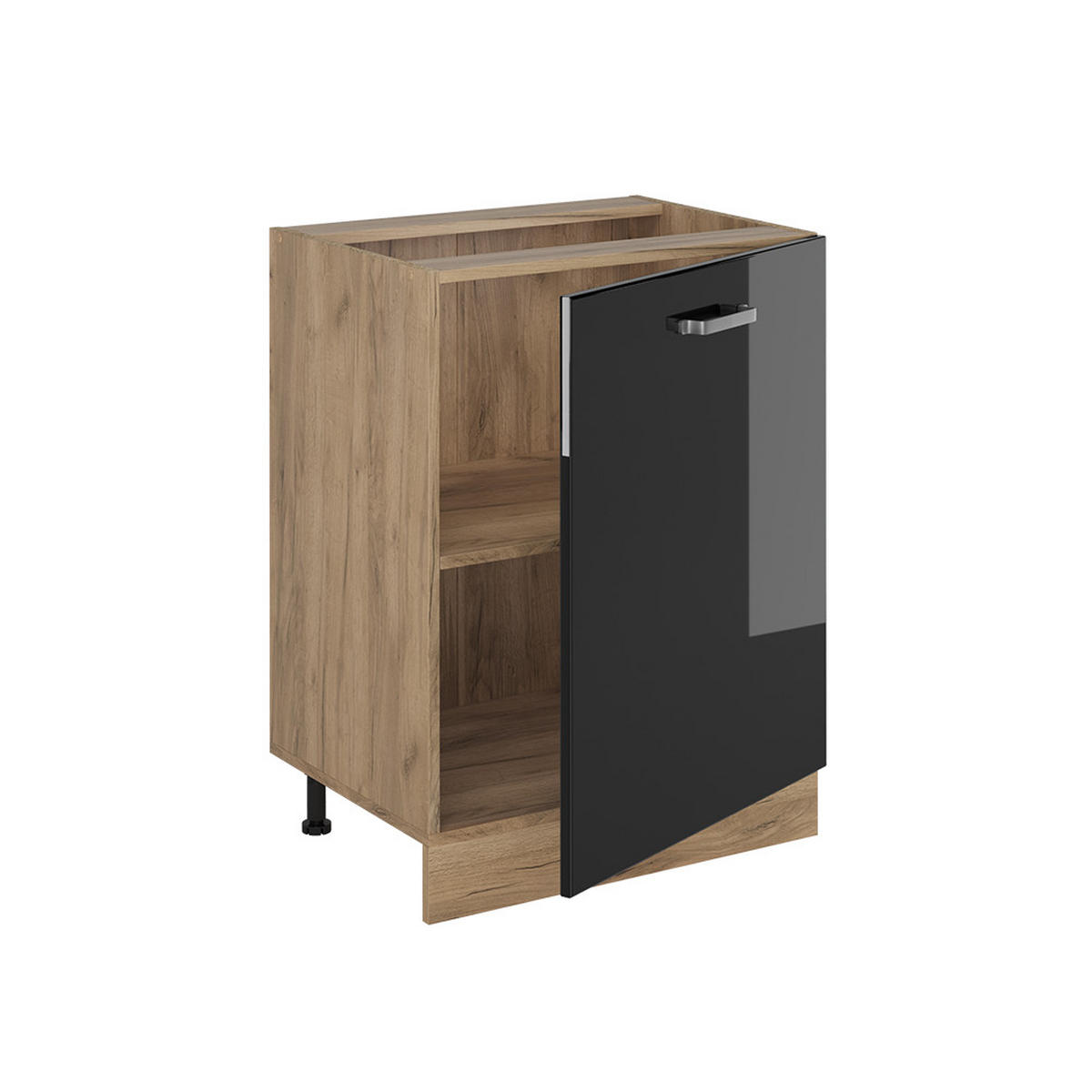 KÜCHENUNTERSCHRANK R-Line, Schwarz Hochglanz/Goldkraft Eiche, 60 cm mit 1 Tür Arbeitsplatte Anthrazit - Schwarz Hochglanz/Eichefarben, Holzwerkstoff (60/81.6/60cm) - Vicco