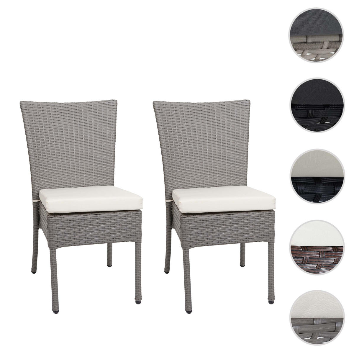 POLY-RATTAN STUHL Grau, Cremeweiß 2er-Set - Weiß/Grau, Kunststoff (52/90/58cm) - MCW