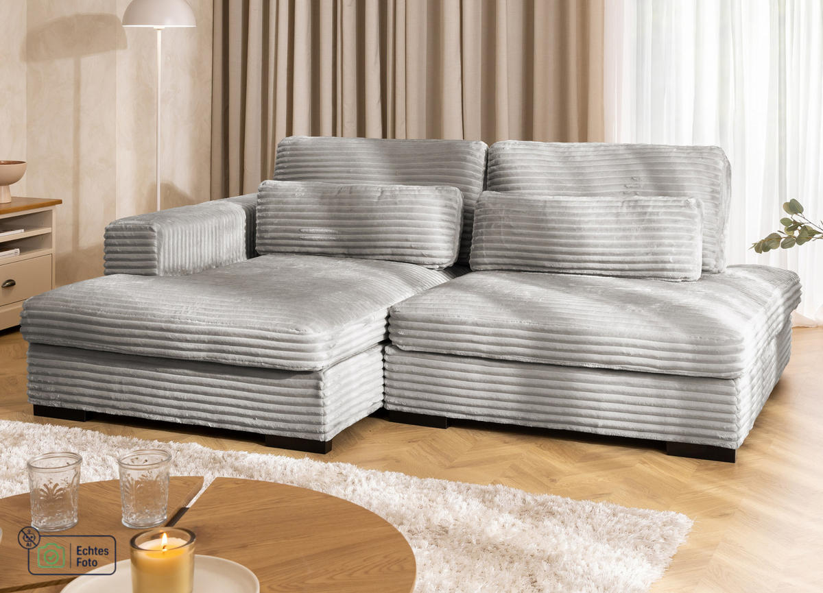 ECKSOFA Wolke mit tiefer Sitzfläche, Schlaffunktion und praktischem Bettkasten aus weichem Taupe Cordstoff - Taupe/Schwarz, Holz/Kunststoff (162/225cm) - S-Style