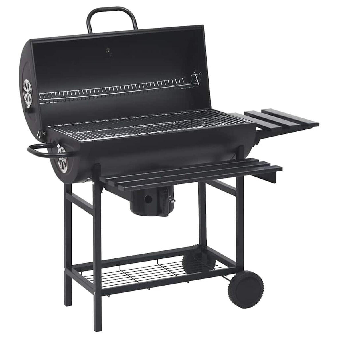 GRILLWAGEN MIT RÄDERN UND ABLAGEN SCHWARZ STAHL 115X85X95 CM - Schwarz, Metall (30/1/68cm) - vidaXL