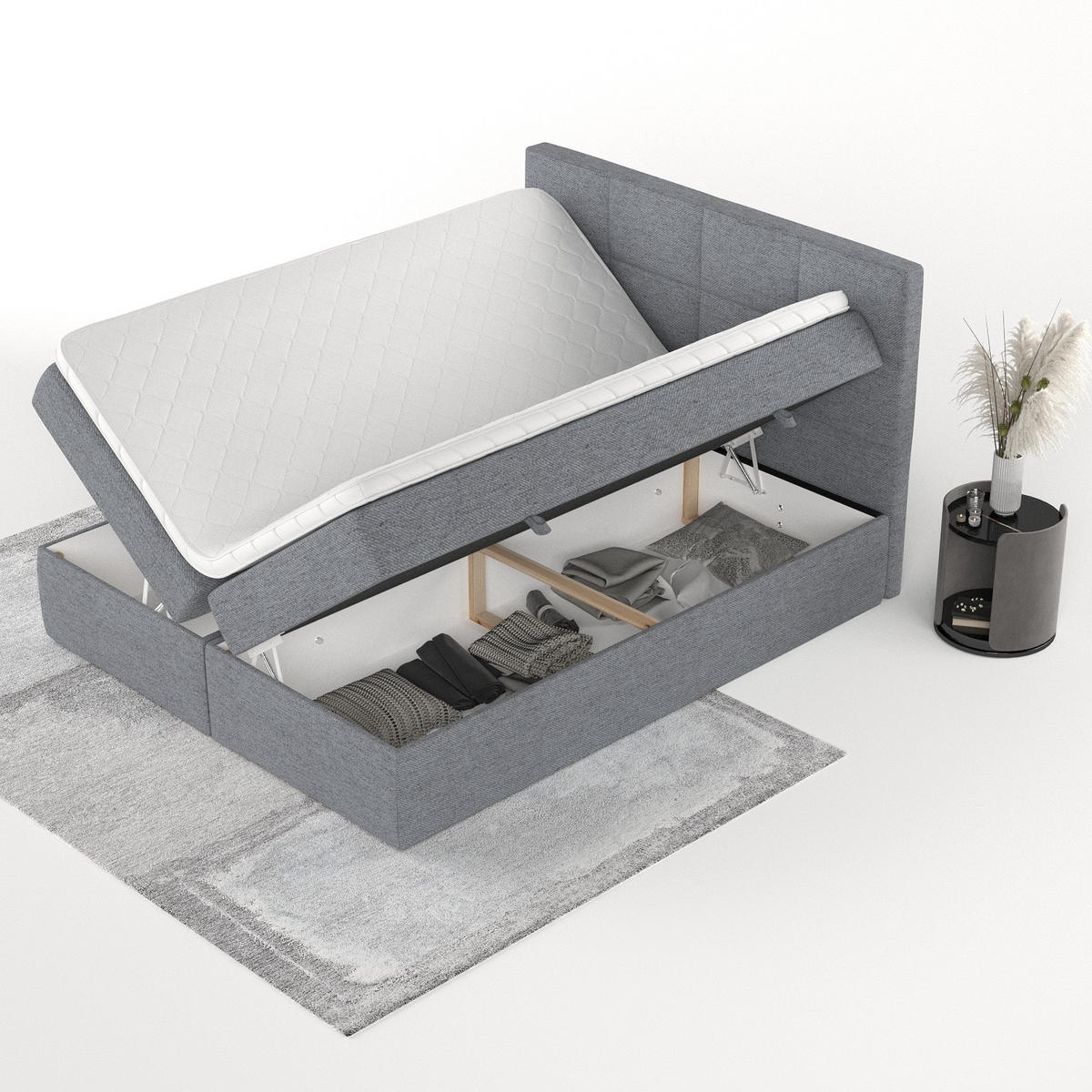BOXBETT Oris 160/200 cm Grau im Neve Stoff - Schwarz/Grau, Holz/Holzwerkstoff (160/200cm) - AltaBeds