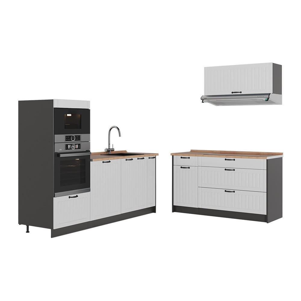KÜCHENZEILE Fame-Line, Weiß Landhaus/Anthrazit, 340 cm, AP Eiche - Anthrazit/Weiß, Holzwerkstoff (340/153.6/60cm) - Vicco