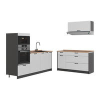 KÜCHENZEILE Fame-Line, Weiß Landhaus/Anthrazit, 340 cm, AP Eiche - Anthrazit/Weiß, Holzwerkstoff (340/153.6/60cm) - Vicco