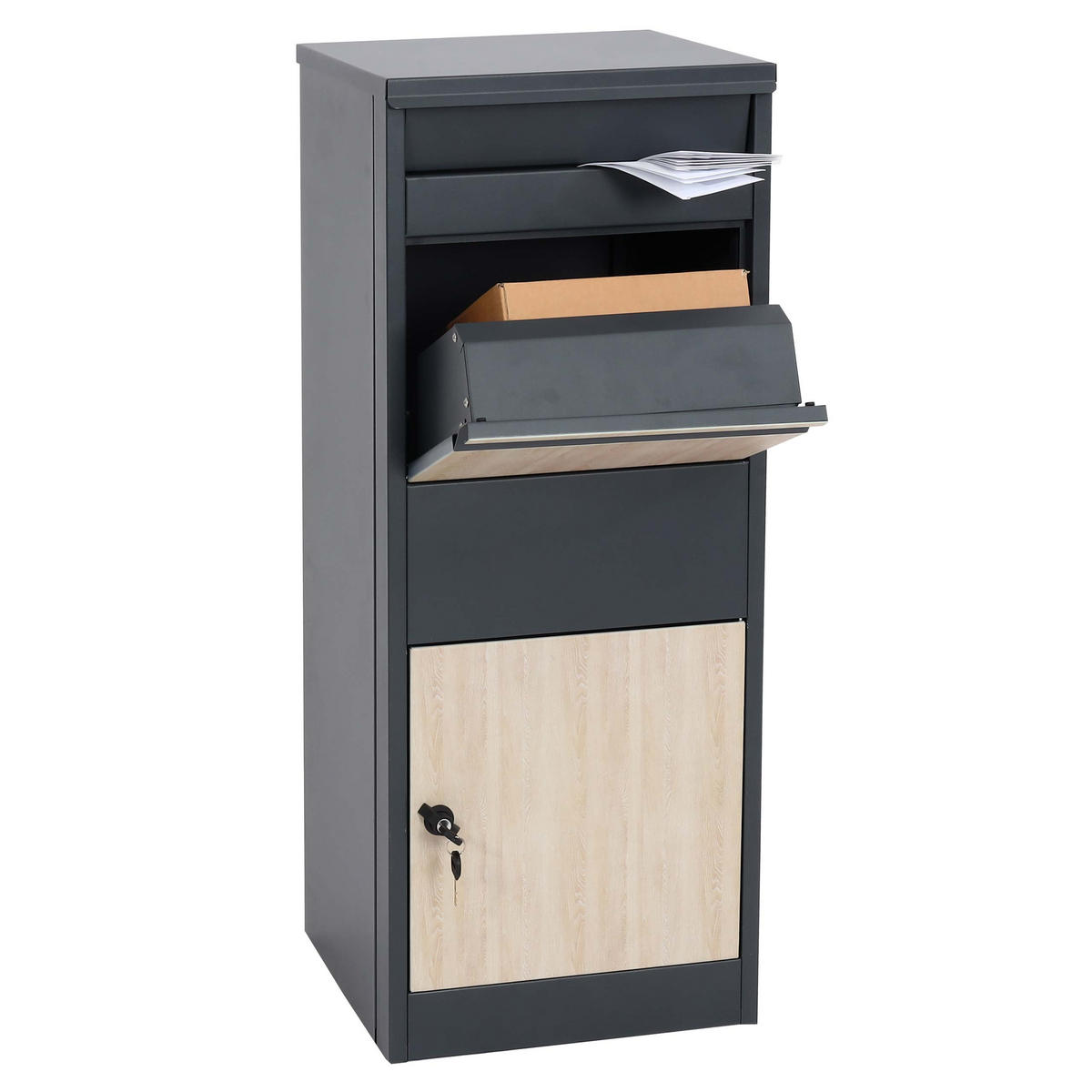 PAKETKASTEN GRÖßE L rechteckig Anthrazit, Braun - Anthrazit/Braun, Metall (41/102/38cm) - MCW