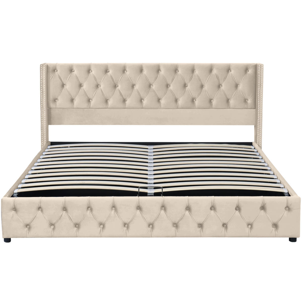 POLSTERBETT 180/200 cm mit hydraulischem Bettkasten, Chesterfield-Design und Samtbezug, Beige - Beige, Textil (180/200cm) - Redom