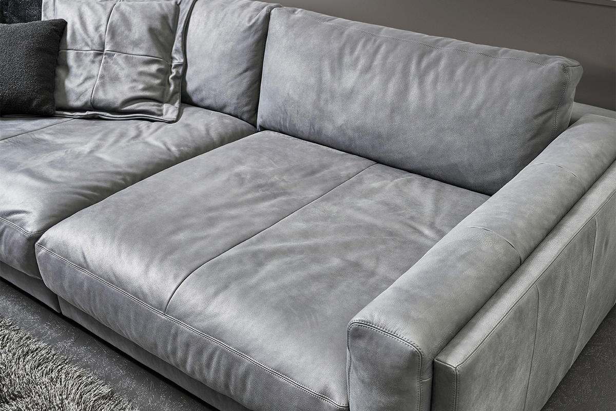 BIG SOFA RAINA Grau Leder - Schwarz/Grau, Leder/Kunststoff (294/85/150cm) - KAWOLA