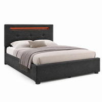 BETT mit LED-Beleuchtung 90x200 cm Leinen Grau mit 2 Schubladen - Grau, Metall (90/200cm) - Meubliv