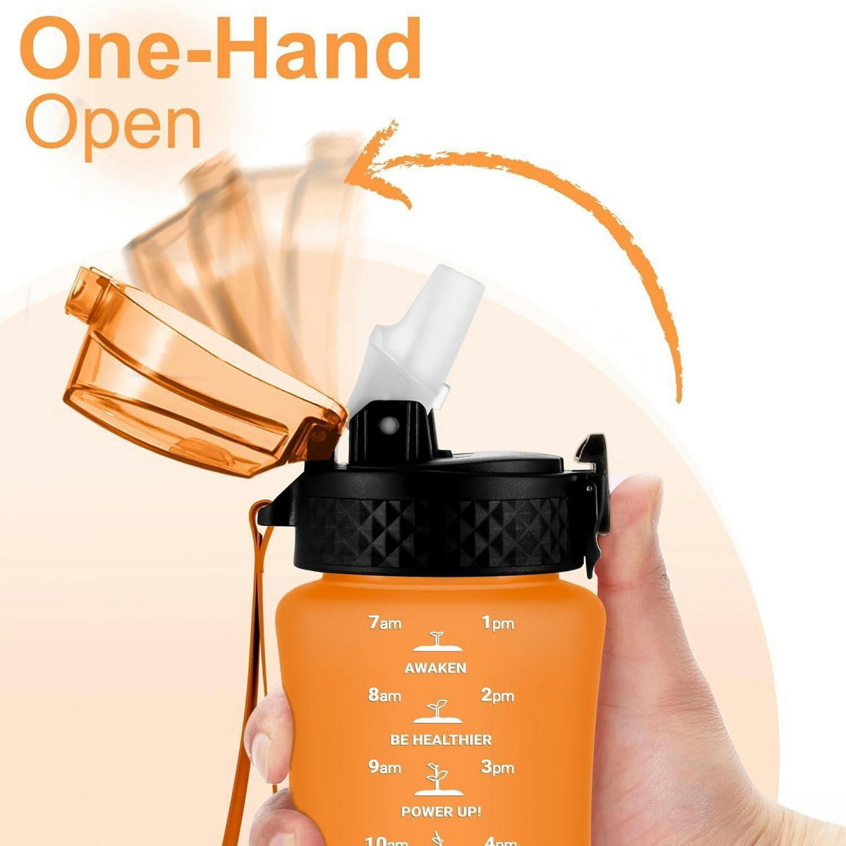 TRINKFLASCHE Kinder 350 ml mit Strohhalm und Zeitmarkierung Orange - Orange, Kunststoff (6.5/6.5cm)