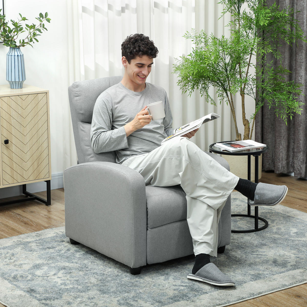 RELAXSESSEL DE-06317 verstellbar 135°, ausziehbare Fußstütze Hellgrau - Hellgrau, Textil/Metall (88/101/69cm) - ComfortXL