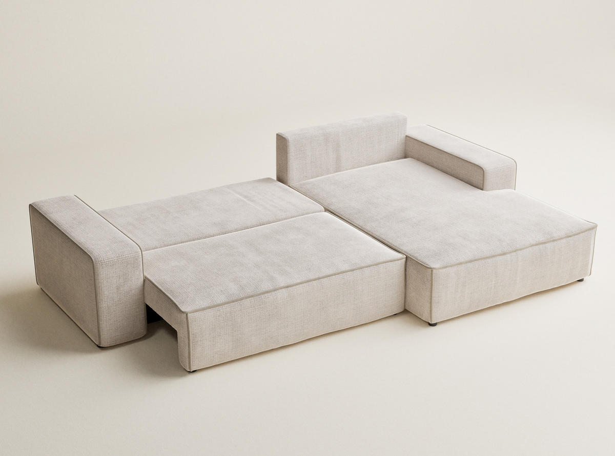 ECKSOFA MIT SCHLAFFUNKTION Modo Hellblau Chenille-Stoff - Rechts Seite - Beige/Creme, Holz/Holzwerkstoff (294/185cm) - Maison de Reve