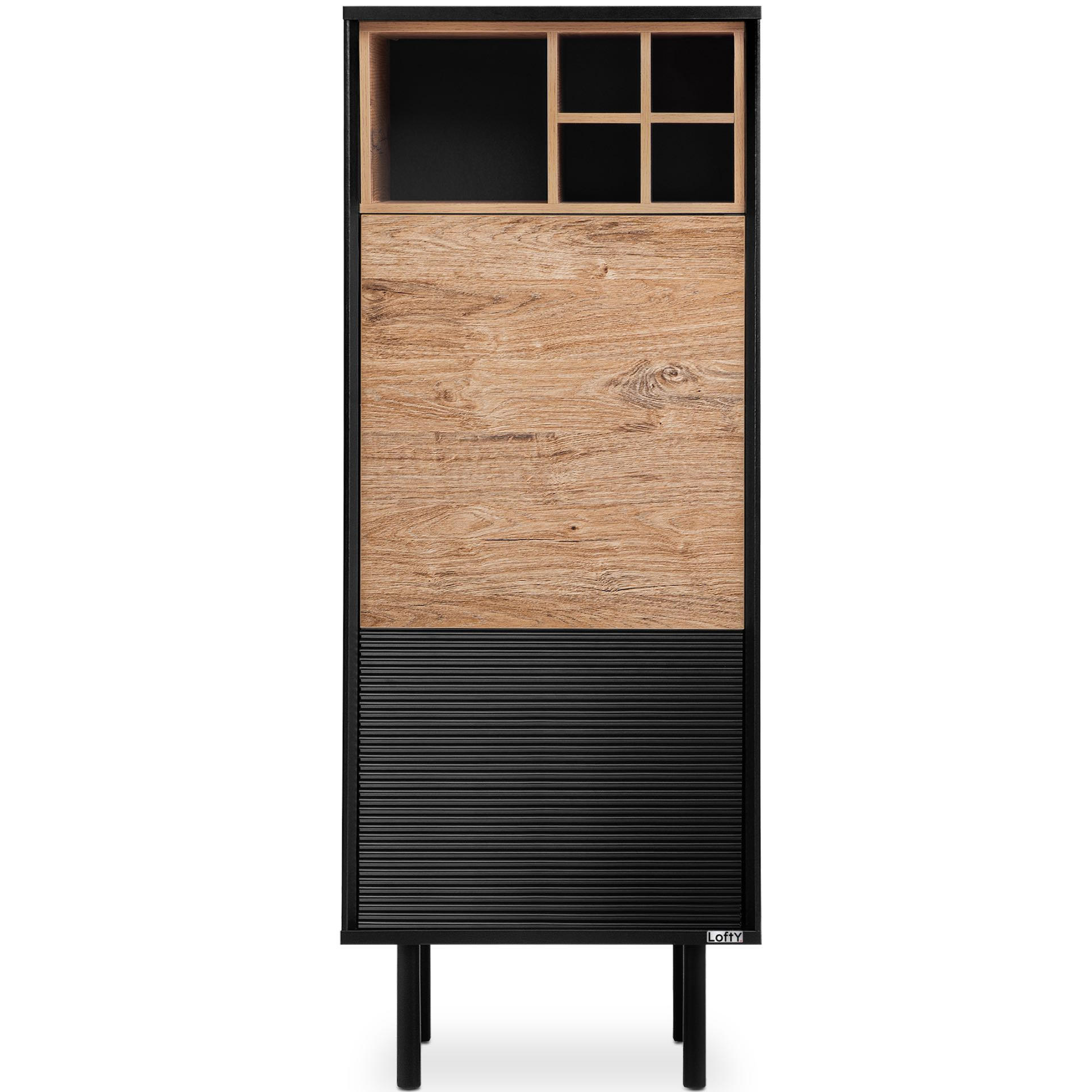 REGAL LOFTY Kreuzeinlage, schwarz / Eiche natur - Eichefarben/Multicolor, Holzwerkstoff (52/135/41cm) - KONSIMO®