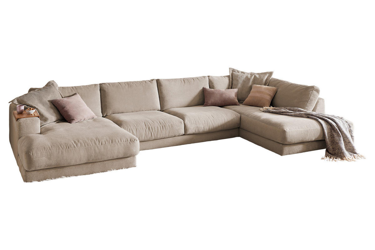 WOHNLANDSCHAFT MADELINE Taupe Cord - Taupe/Schwarz, Kunststoff/Textil (425/86/224cm) - KAWOLA