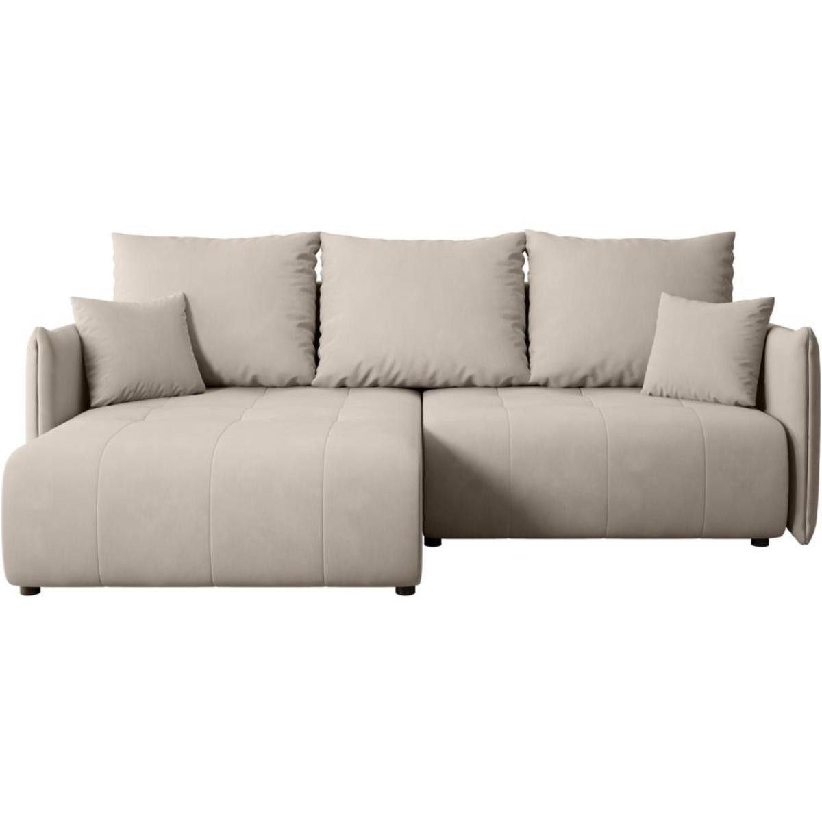 ECKSCHLAFSOFA Henry Mini beige links - Beige/Schwarz, Kunststoff/Textil (221/153cm) - Beautysofa