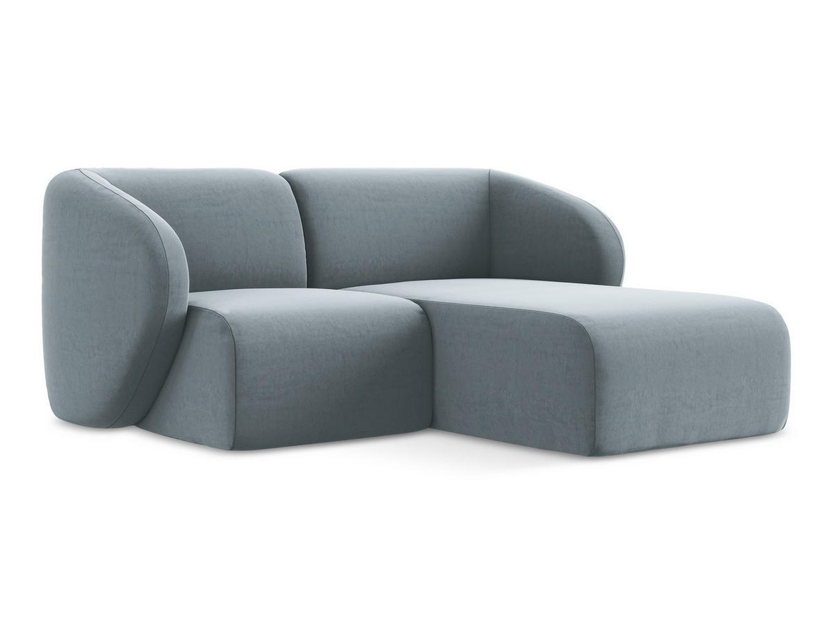 ECKSOFA Rechts Samt Stoff Blau - Schwarz/Hellblau, Holzwerkstoff/Kunststoff (178/166cm) - Makamii