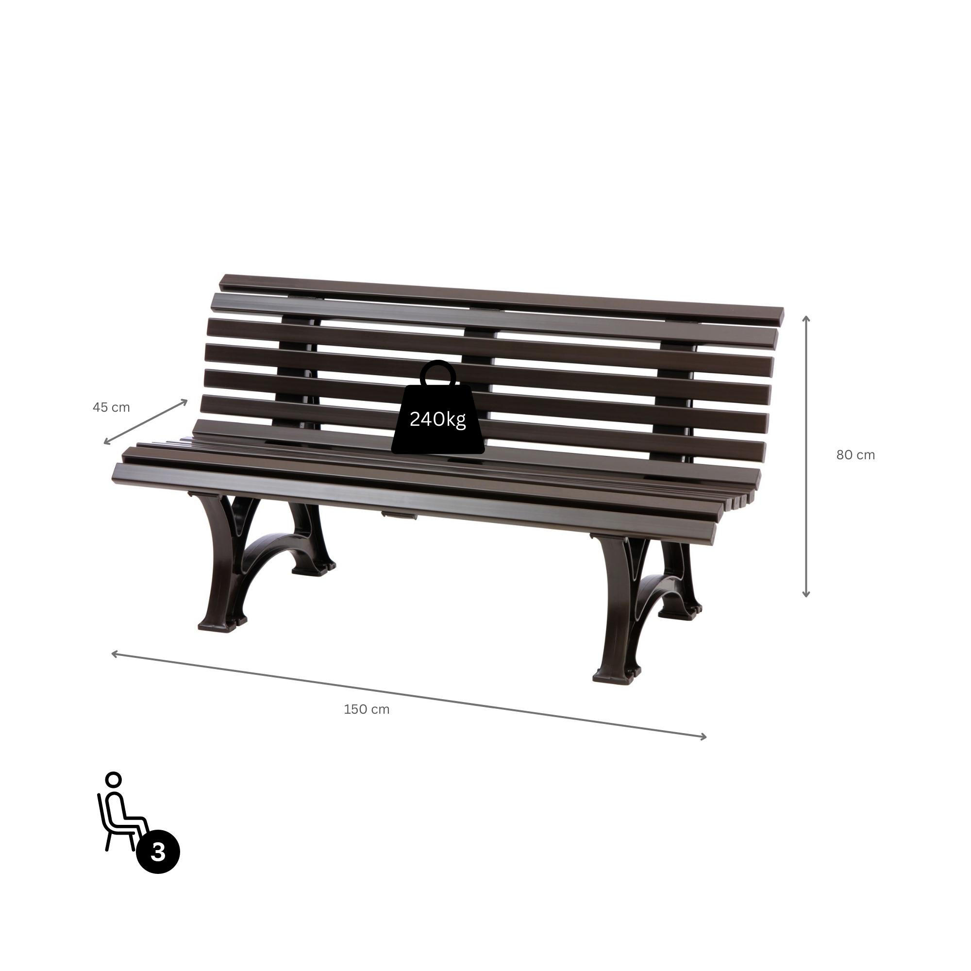 GARTENBANK Jamaika 3 Sitzer Braun 80 x 150 x 64 cm Witterungskunststoff & UV Beständiger Kunststoff - Braun, Kunststoff (150/80/64cm) - PROREGAL