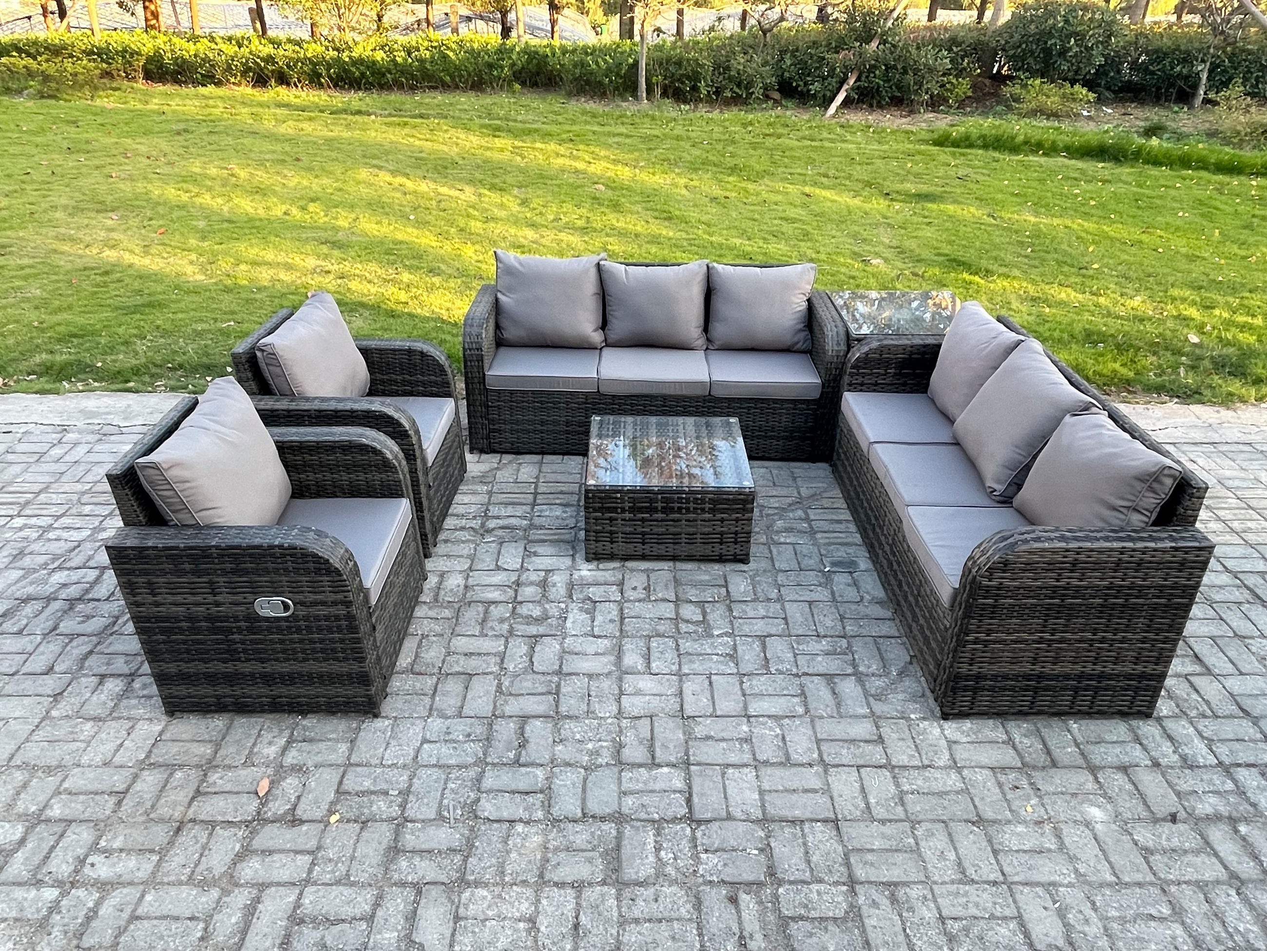GARTENTISCHGRUPPE Polyrattan Dunkelgrau 6-teilige - Dunkelgrau/Grau, Glas/Kunststoff - Fimous