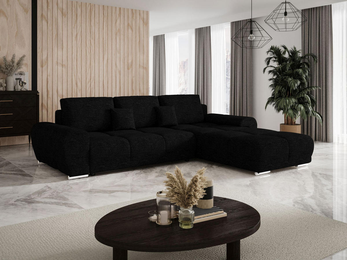 ECKSOFA BEGA L Rechts ARAGON 99 mit Schlaffunktion - Schwarz, Textil (289/185cm) - Bedante