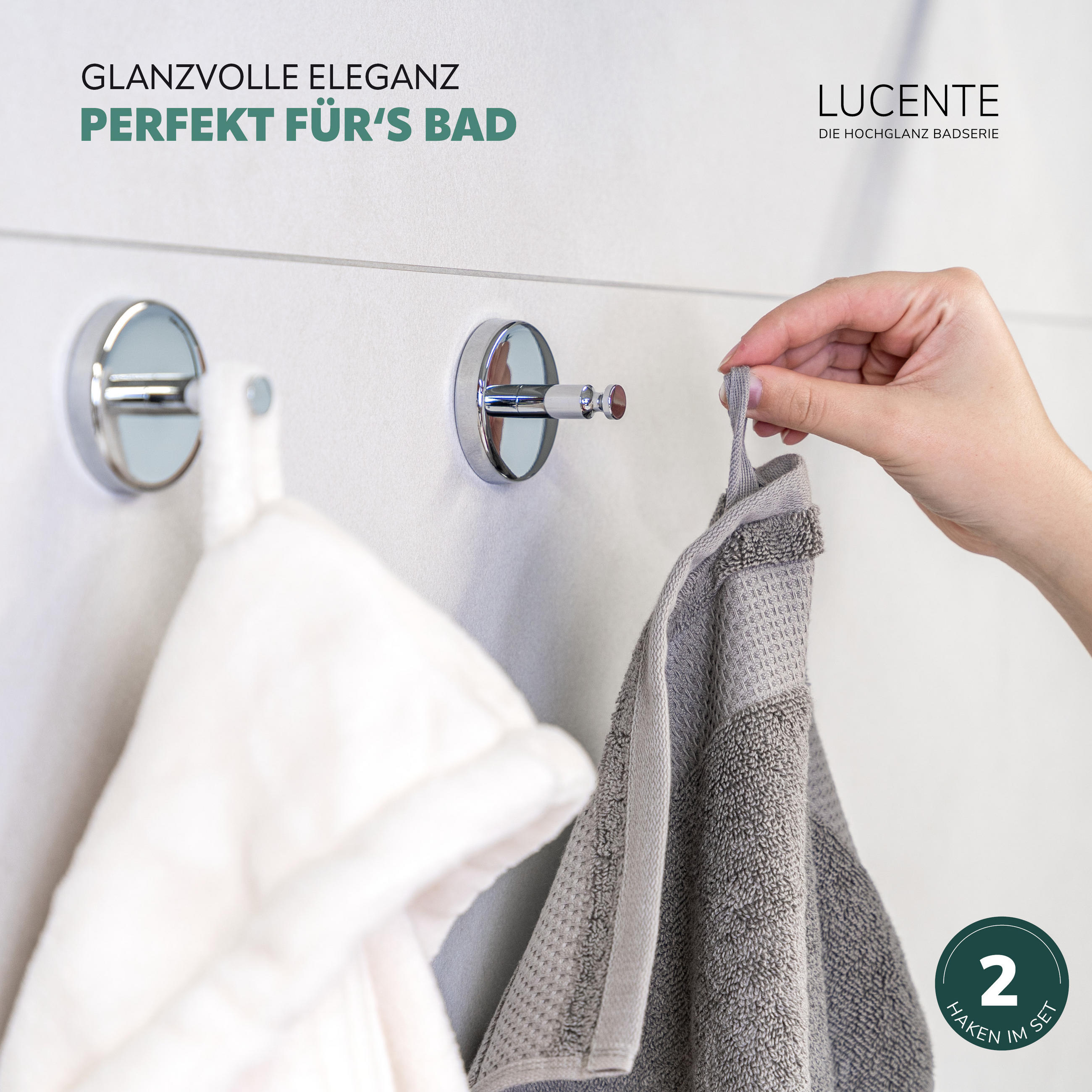 HANDTUCHHAKEN LUCENTE 2er Set, Edelstahl verchromt - Chromfarben, Metall (6/4.5/6cm) - bremermann